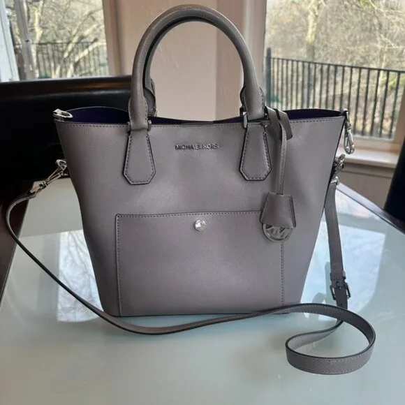 Michael Kors Greenwich Saffiano Leather Bucket Bag Grey/Purple, Arm & Crossbody - Picture 11 of 15